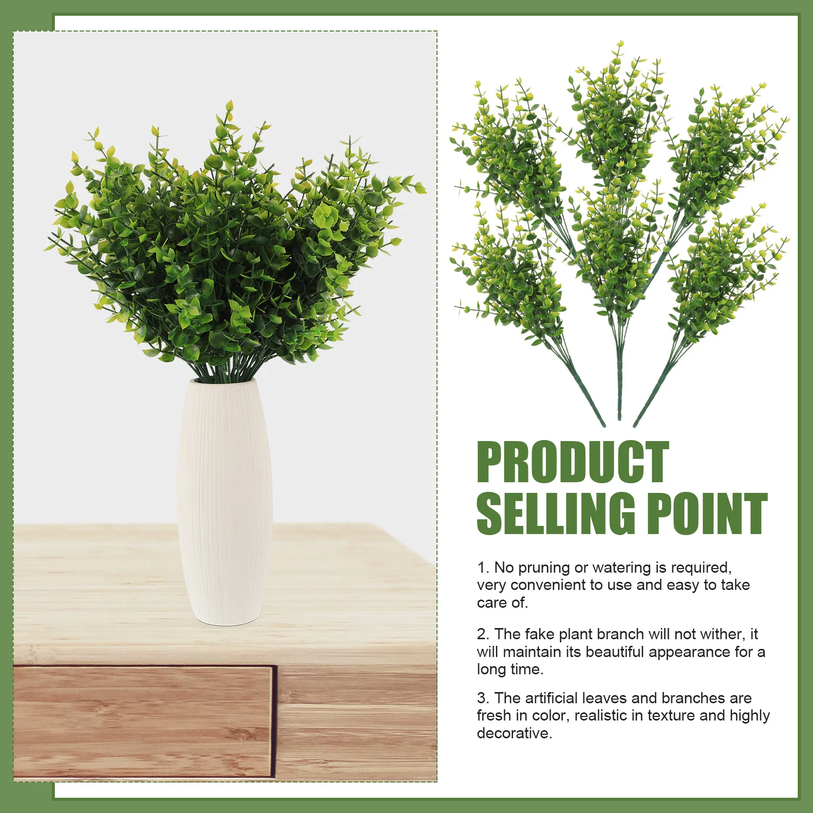

6Pcs Artificial Eucalyptus Leaf Branches Fake Stems Home Party Decoration Wedding Floral Arrangement Vase Decor