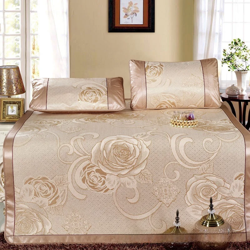 Summer Ice Silk Cooling Mat Three-Piece Set Washable Folding Dormitory Single Person Mat Bedding Polyester Fiber Superior Qua...