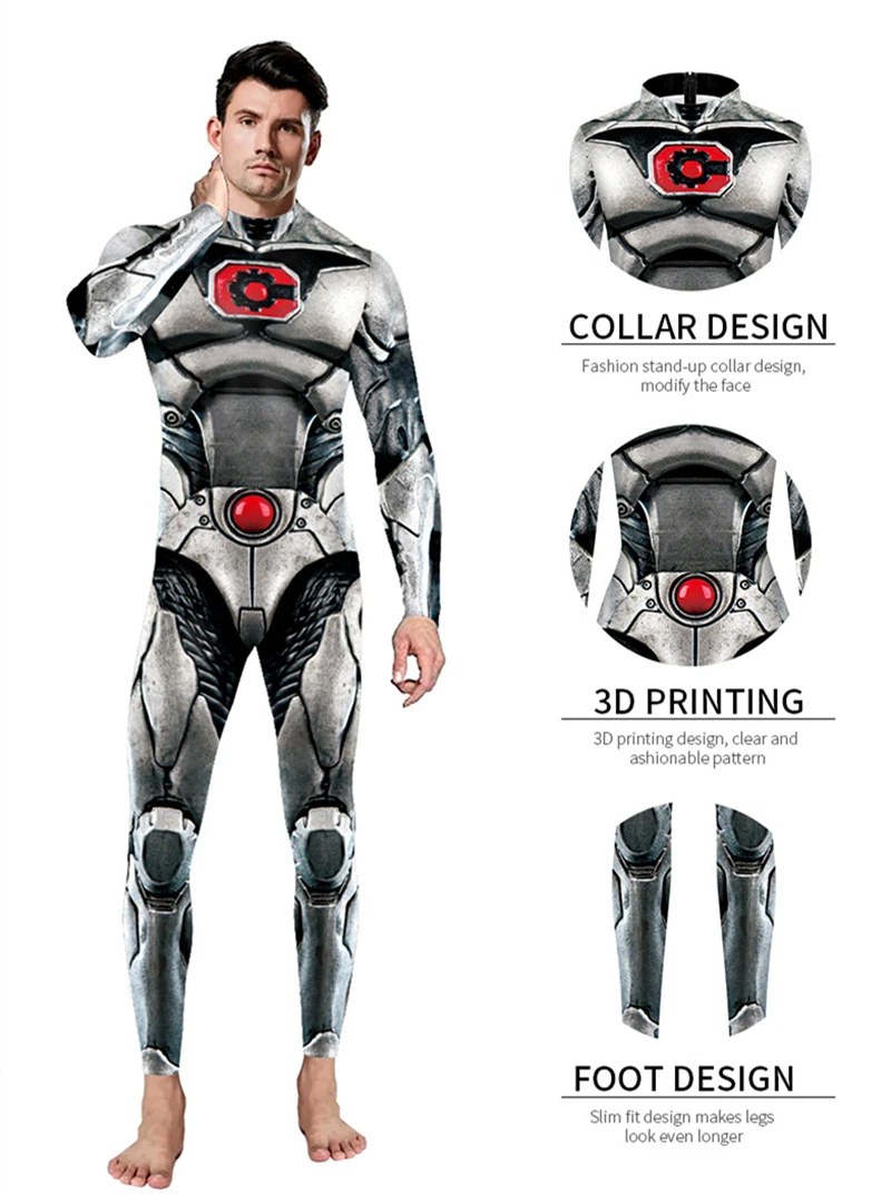 Superhero Victor Stone Cyborg Jumpsuit Catsuit Cosplay Costumes Halloween Women Men Unisex Bodysuit Fancy Dress