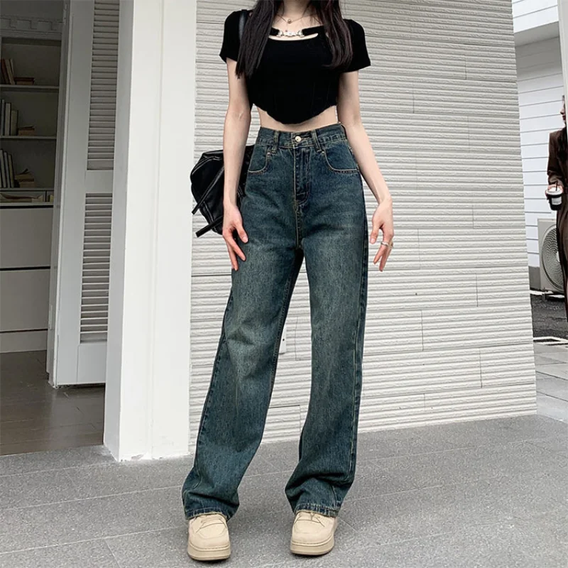 

Vintage Harajuku High Waisted Wide Leg Blue Baggy Jeans Y2k Loose Cargo Denim Pants Women All-match Casual Streetwear Trousers