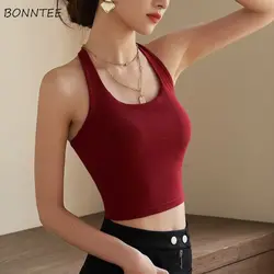 Halter Neck Drawstring Backless Charming Camis Women Solid Vintage Tops Summer Pedded Bra Fashion All-match Streetwear Female