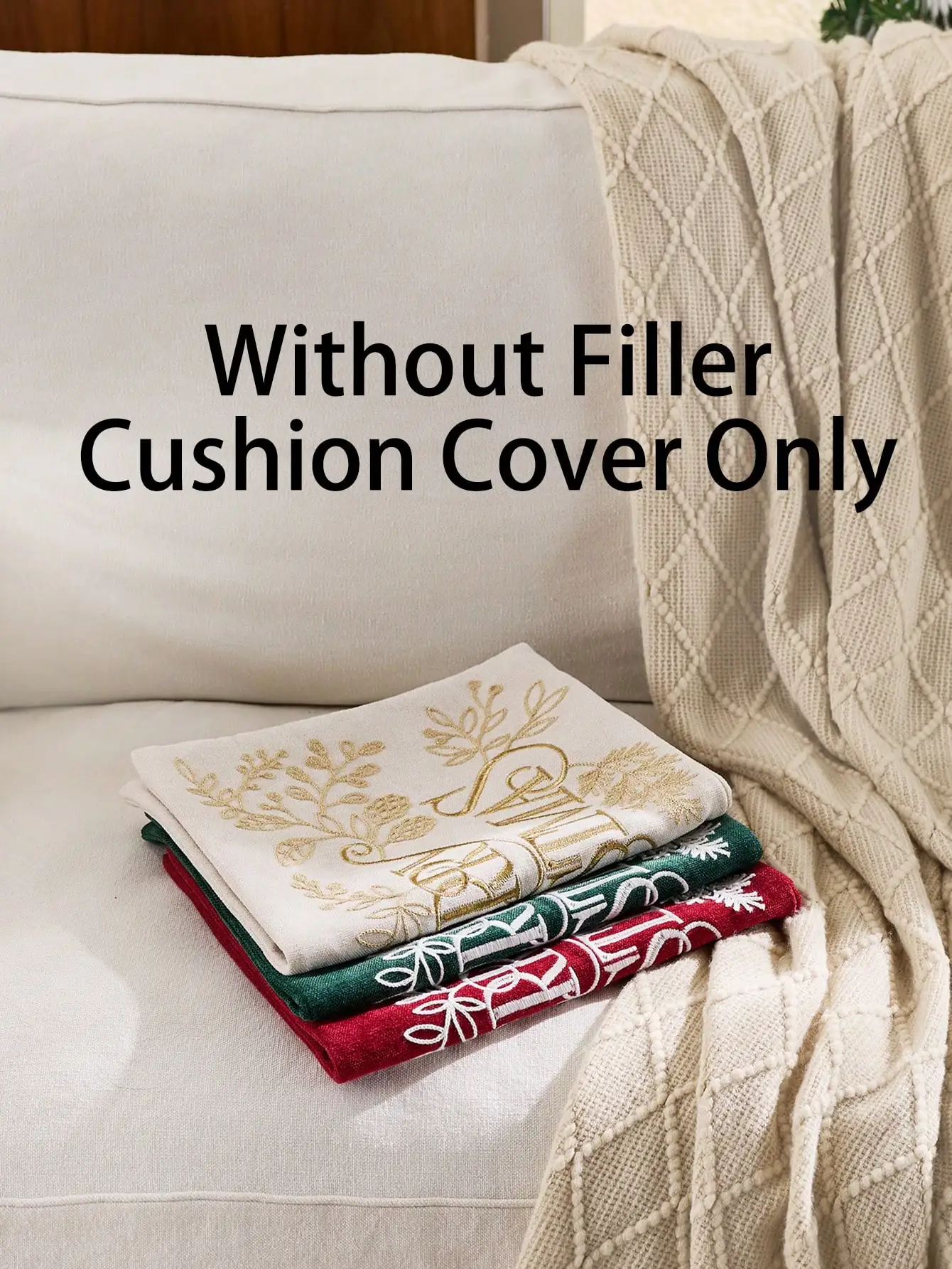 ปลอกหมอนปักลายกรวยสนสีแดงลายสุขสันต์วันคริสต์มาส 1 ชิ้น