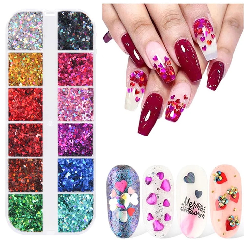 

TCT-911 12 Grids Valentine's Day Glitter Love Sequins Heart Glitter For Nail Glitter Hair Shimmer Beauty Body Art Party Decorate