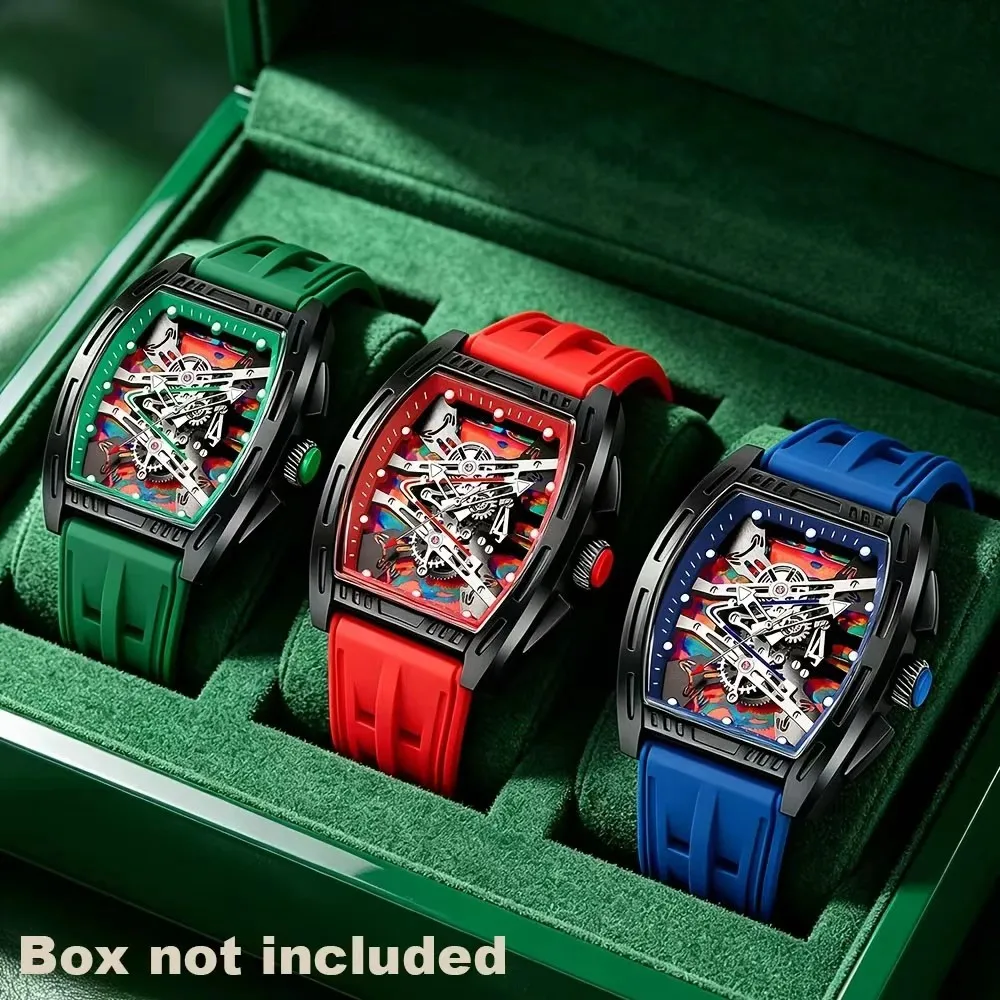 3Pc Business and Sports Men's Watches, Barrel-Shaped Dial, Silicone Strap, the Preferred Choice for Men's Gifts, the Best Choice for Men's Gifts, Suitable for Wearing/Giving as a Gift in Any Setting