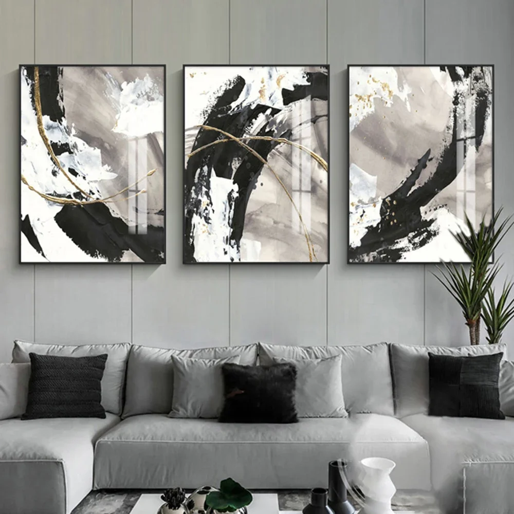 Modern Abstract Wall Art Marble Style Black White Gray HD Canvas Oil Painting Poster Prints Home Bedroom Living Room Decoration