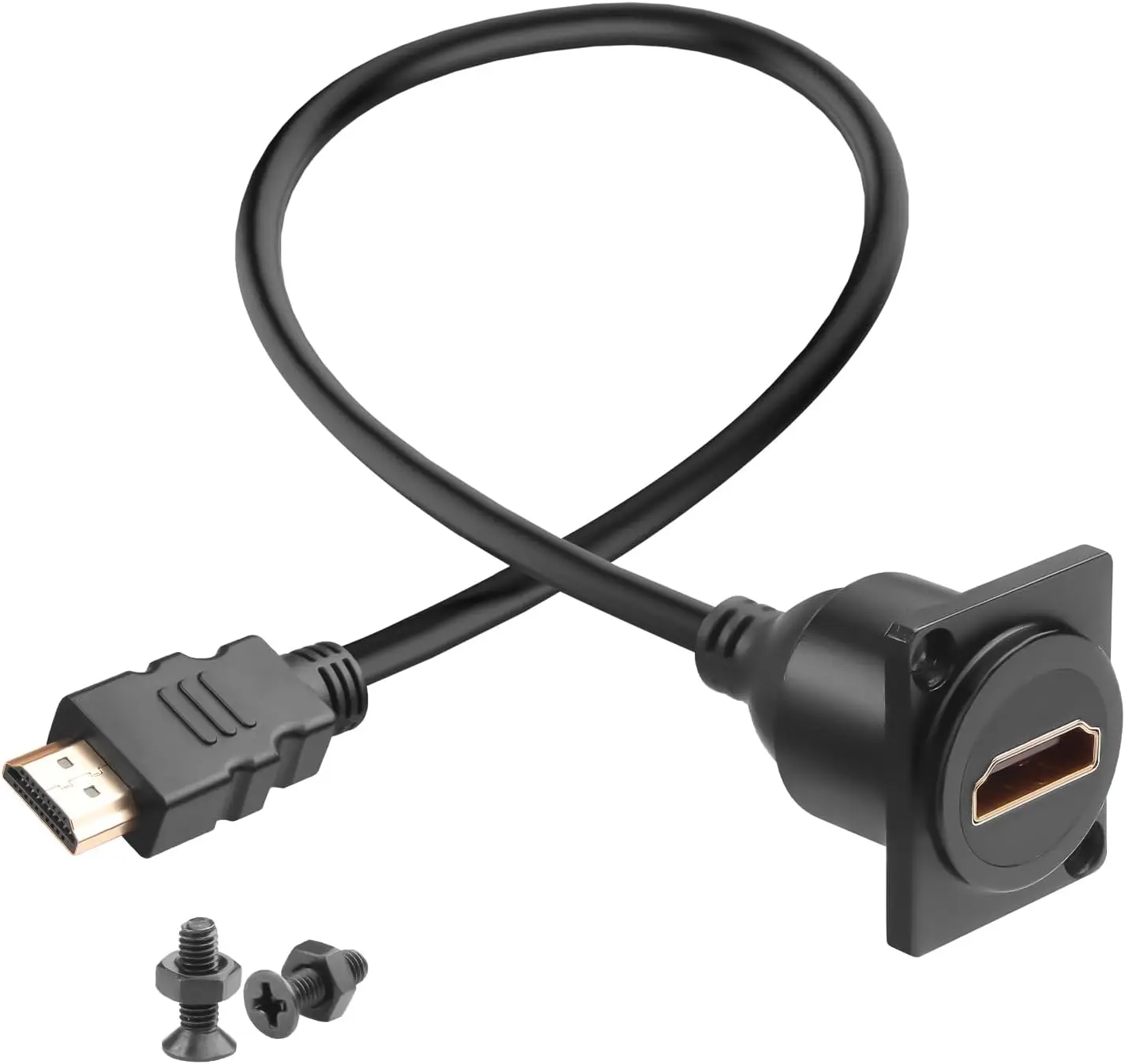 JavicTech HDMI 1.4 Chassis Flange Panel Mount Cable 4K@30Hz Male to Female Extension Cable Car Dashboard Pass Through Socket