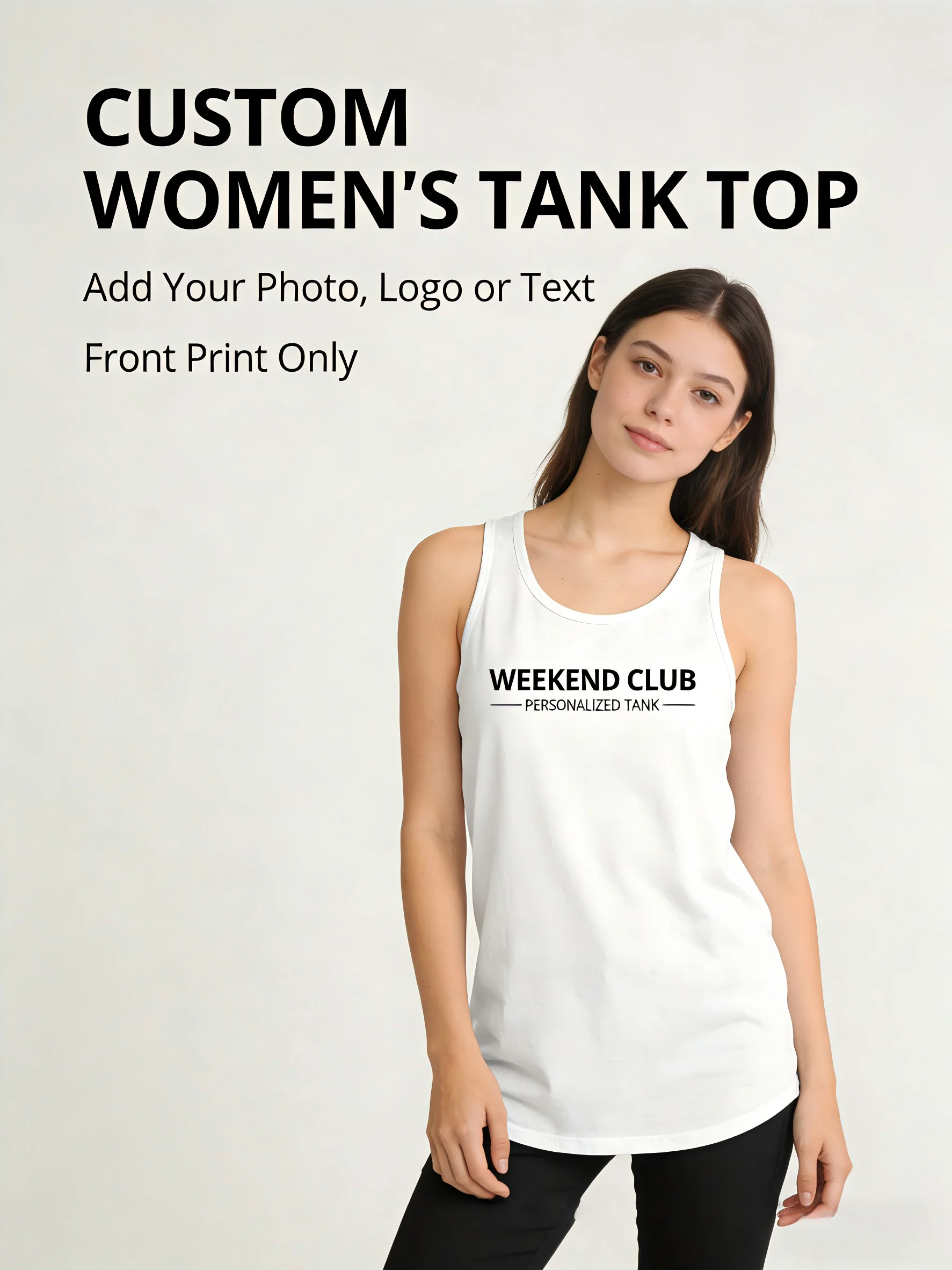 Personalized Women's Tank Top, Custom Photo Logo Text Sleeveless Shirt, Casual Summer Print Top
