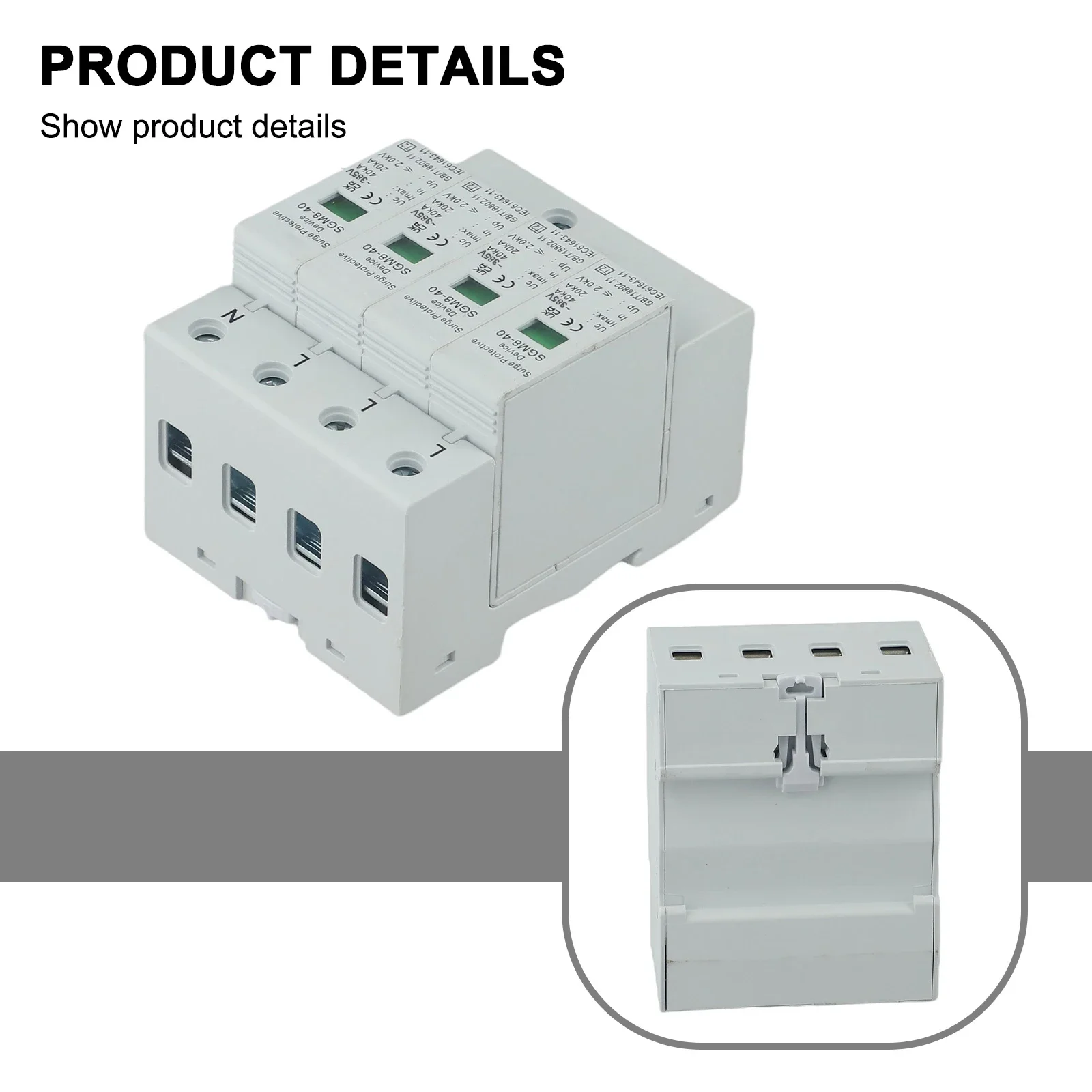 4P Surge Protective Device for 385VAC Systems Protection and Surge Arrester with 40KA Maximum Discharge Current