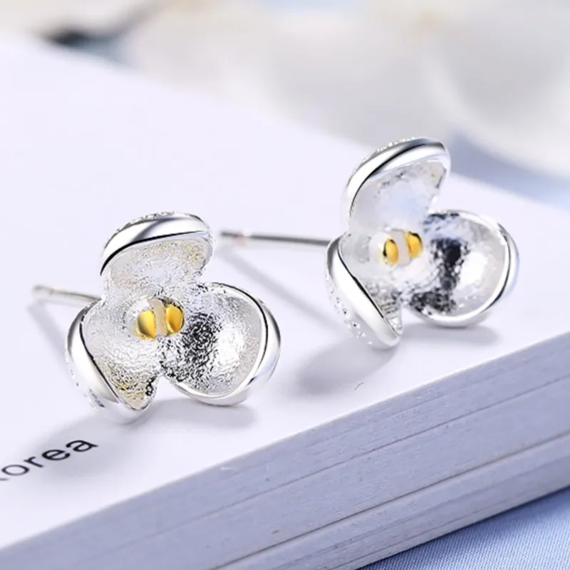 Flower Silver Color Stud Earrings For Women Small Jewelry For Girls pendientes kolczyki oorbellen aretes de mujer