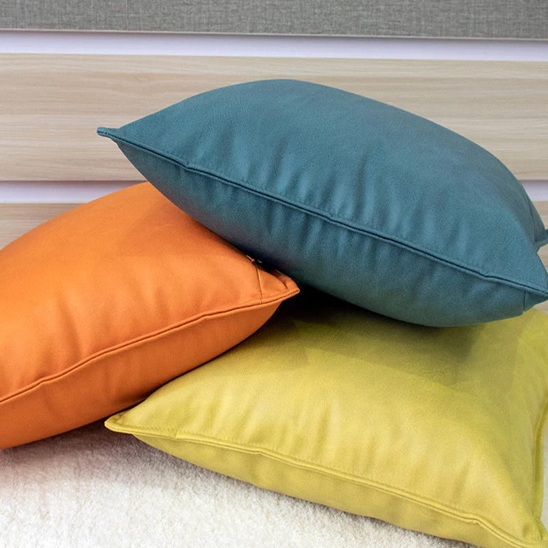 1PC Technology Cloth Pillowcase Modern Solid Color Imitation Leather Waterproof Cushion Cover Nordic Sofa Living Room Decor