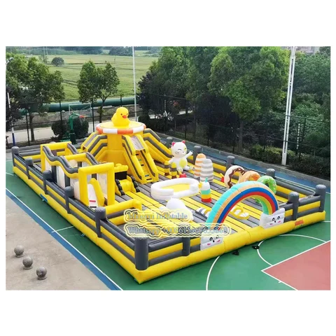Inflatable Yellow Duck Rainbow Obstacle Course with slide  Amusement Park, Bouncing House, Bouncy Castle, Slide Combo for Girls