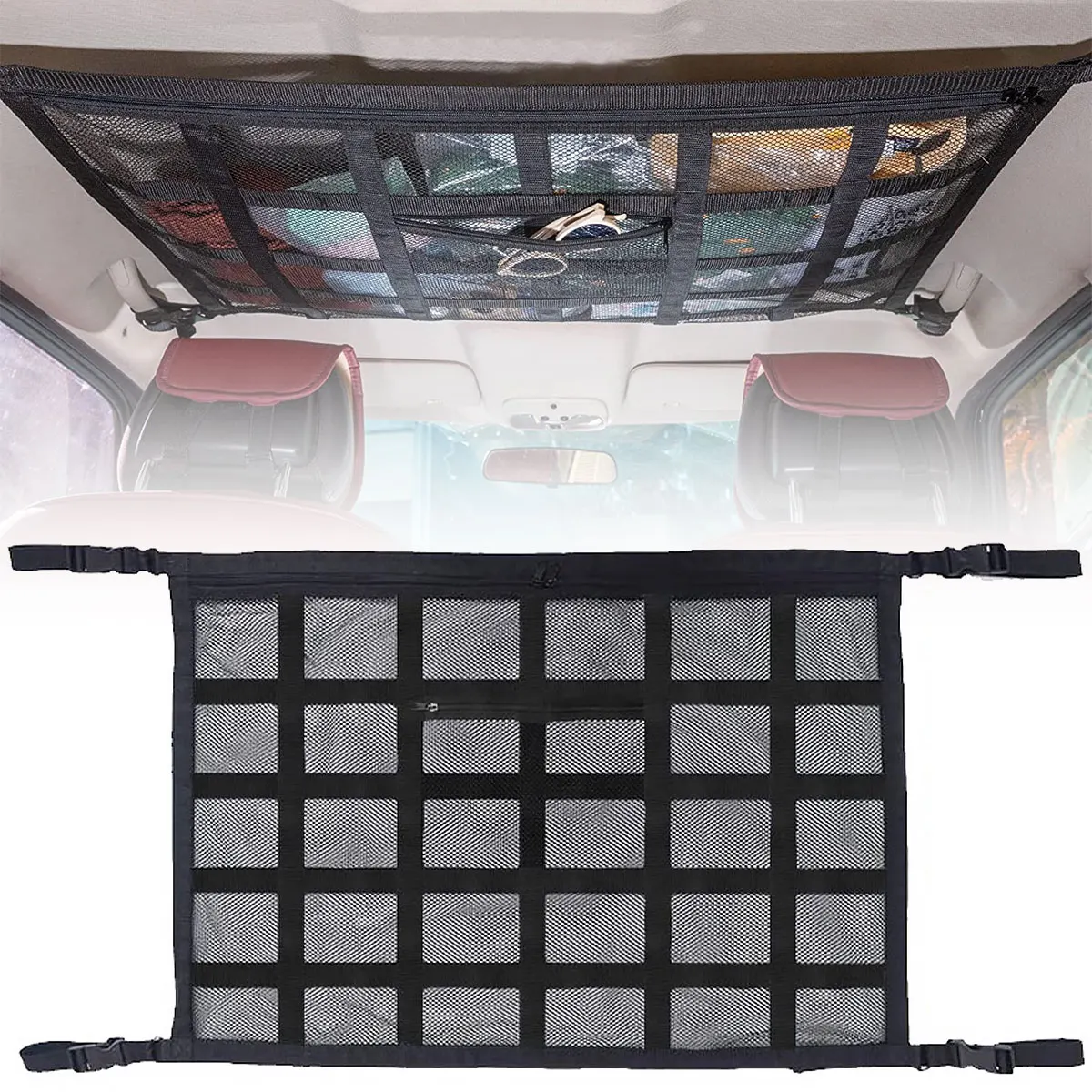 

Car Ceiling Cargo Net Strong Load-Bearing Mesh Car Roof Storage Organizer Large Capacity Space Saving Car Ceiling Net Storage