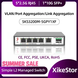 XikeStor 6-Port 2.5G basit L2 Web yönetilen 5 Port 2.5g RJ45 ve 10gbe SFP + yuvaları ağ fansız tak ve çalıştır