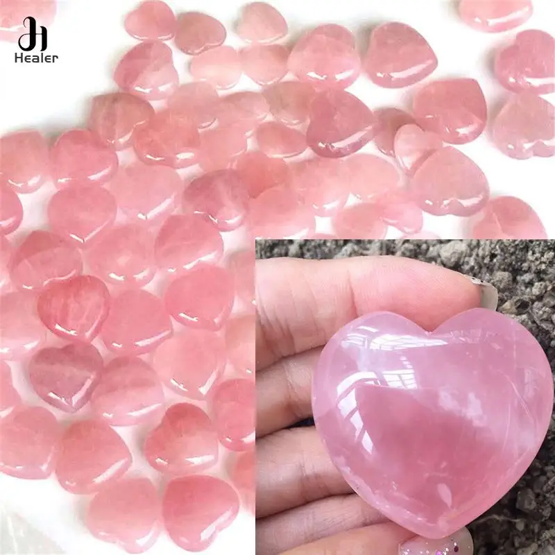 1pc New Pink Natural Rose Quartz Healing Gemstone 3 Size Fashion Palm Heart DIY Earrings Necklace Accessories Crafts