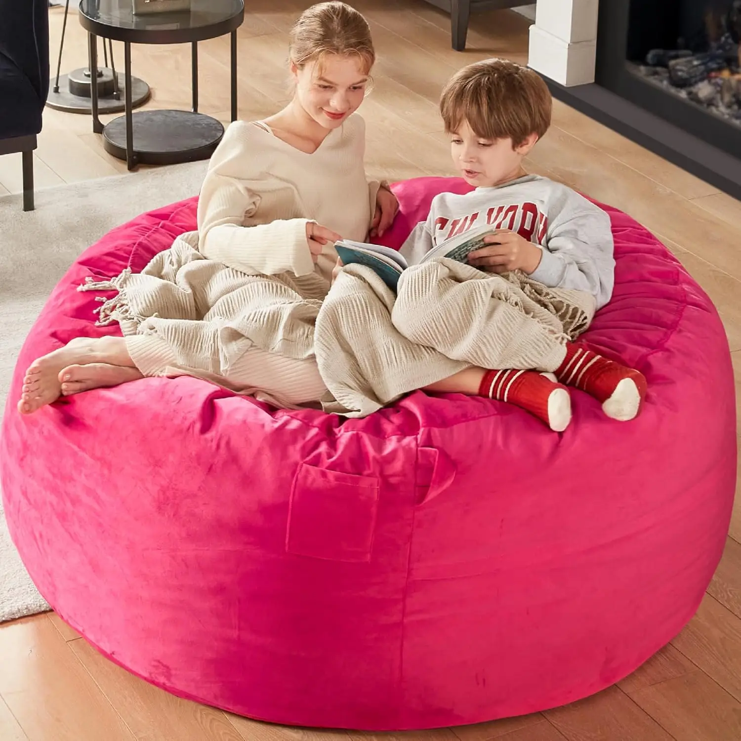 5 FT | Comfy Large Pink Beanbag Chairs for Adults, Memory Foam Added | Machine Washable, 5ft