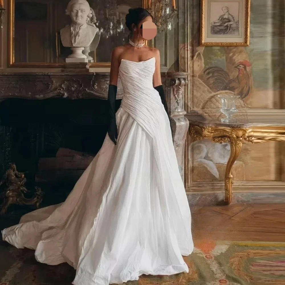 

ZHUISHU Noble Grand Simple Strapless Satin Wedding Dress Full Skirt Long Bridal Gown Customized Vestido De Novia Court Train