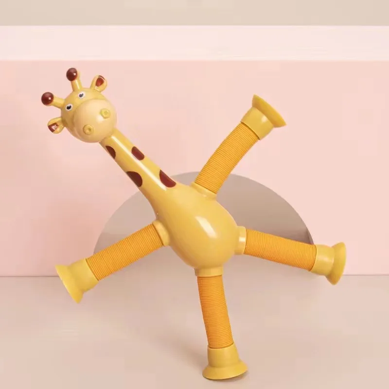 Stretching tube giraffe puzzle novel decompression toy cartoon suction cup telescopic tube giraffe versatile shape glowing