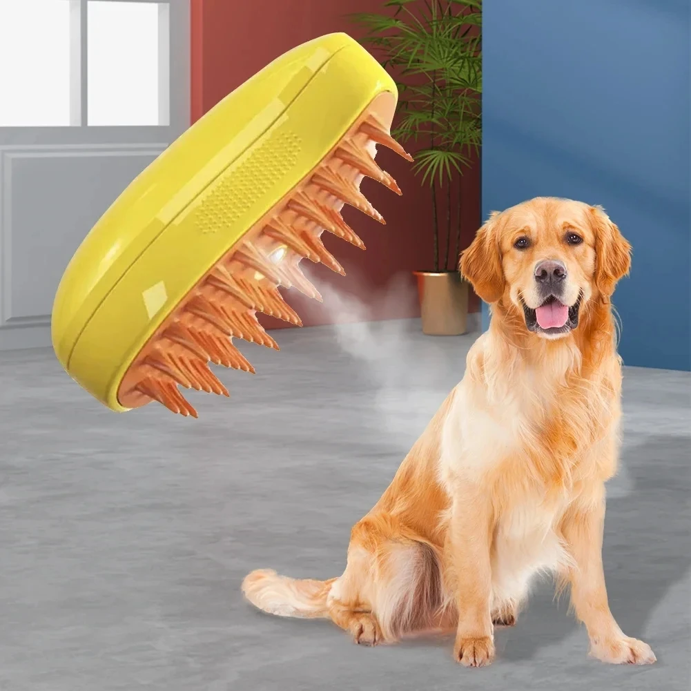 Escova a Vapor para Cães e Gatos, Pulverizador Elétrico para Massagem, Ferramenta de Higiene para Animais de Estimação, Escova Elétrica 3 em 1 para Massagem e Remoção de Pelos