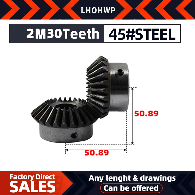 

2pcs Bevel Gear 2 Modulus 30Teeth Inner Hole 16 17 18 20 22 24 25 28mm 90 Degree Drive Commutation Steel Gears Steel Gears