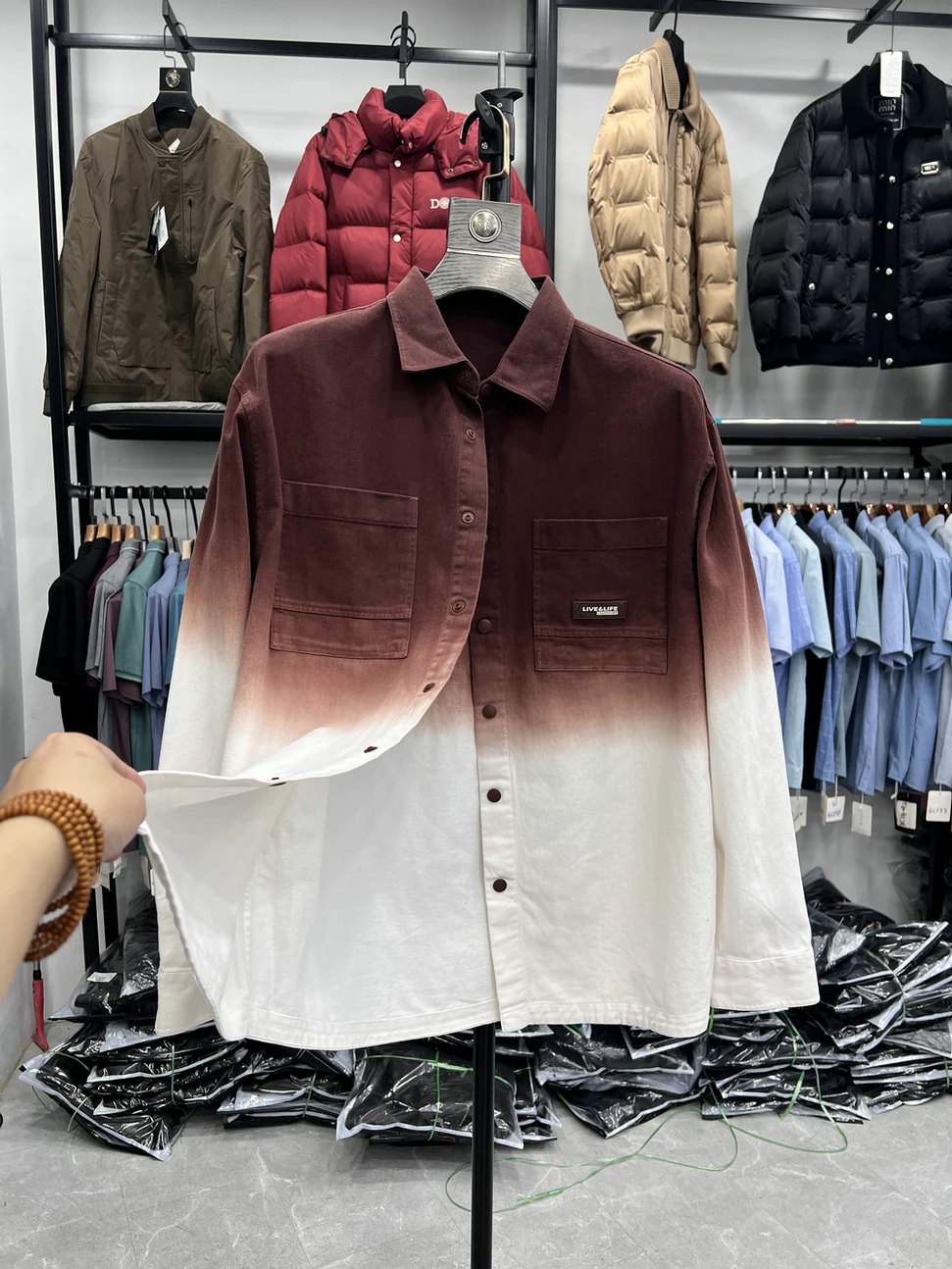 

Мужская хлопковая рубашка с длинным рукавом, утолщенная, из чистого хлопка, повседневная верхняя одежда, молодежная куртка с градиентным цветом, универсальная, свободного кроя