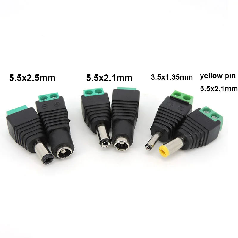 1/5 buah DC male female jack cctv konektor kabel 5.5x2.1MM 5.5*2.5MM 3.5*1.35MM Power plug terminal adaptor untuk ip kamera