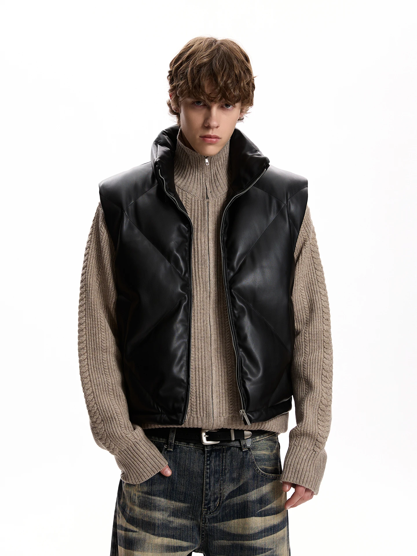 النمط الأمريكي الرجعية بولي سترات سترات جلدية الرجال النساء 2025 الخريف موضة جديدة تنوعا الدافئة سترات سترة بلا أكمام وسيم تانك القمم #2