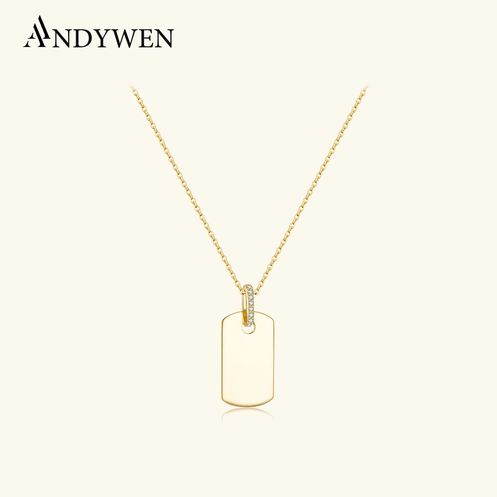 

ANDYWEN стерлингового серебра 925 пробы, золото, квадратный кулон, длинная цепочка, ожерелье, простая женская мода, кристалл циркона, ювелирные изделия для свадебной вечеринки