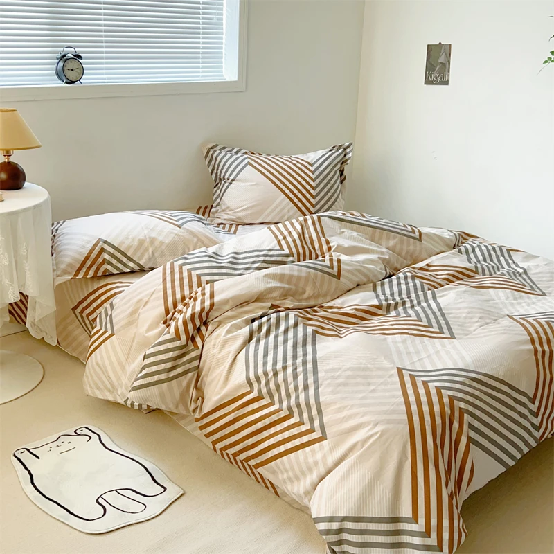 

Cotton 3-Piece Flat Sheet 4-Piece Duvet Hotel Comfortable Modern Bed Soft Set Cover Pillowcase Breathable Nordic Fitted Bedding