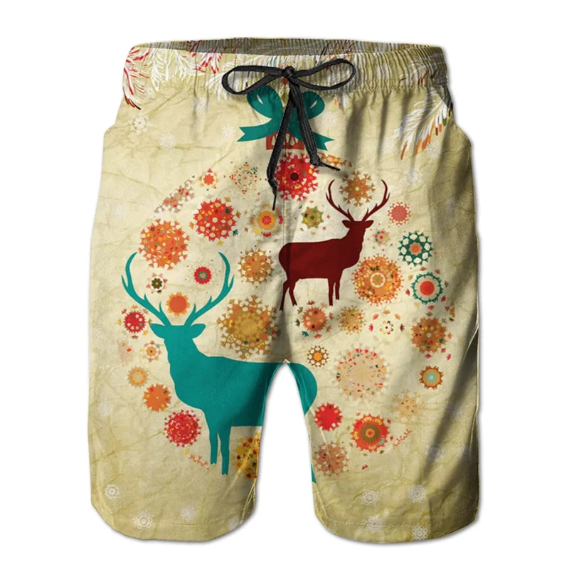 New Summer 3D Santa Claus Snowman Printing Beach Shorts Christmas Reindeer Graphic Swimming Shorts Men Cute Pants Hombre Trunks