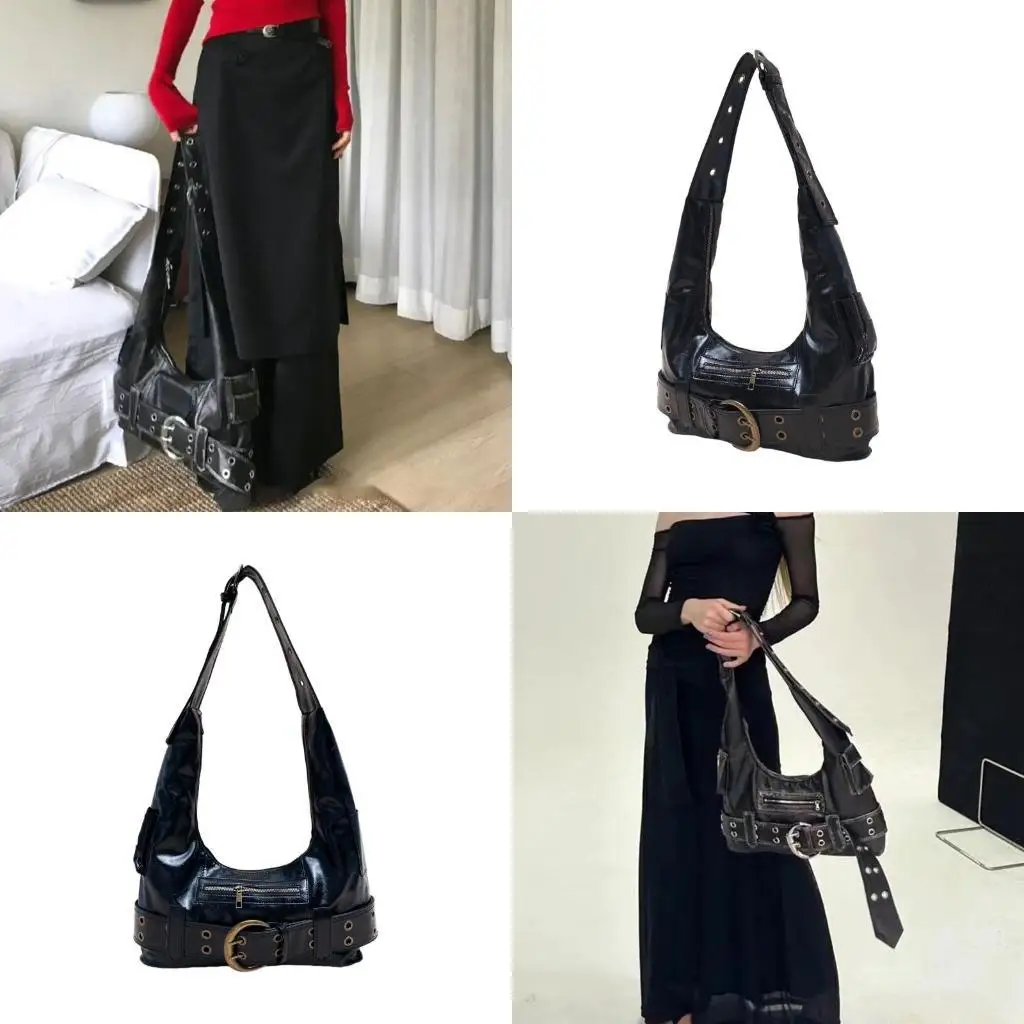 

X90D Стильная черная сумка на плечо в мотоциклетном стиле, сумки из искусственной кожи для подмышек для повседневных прогулок и