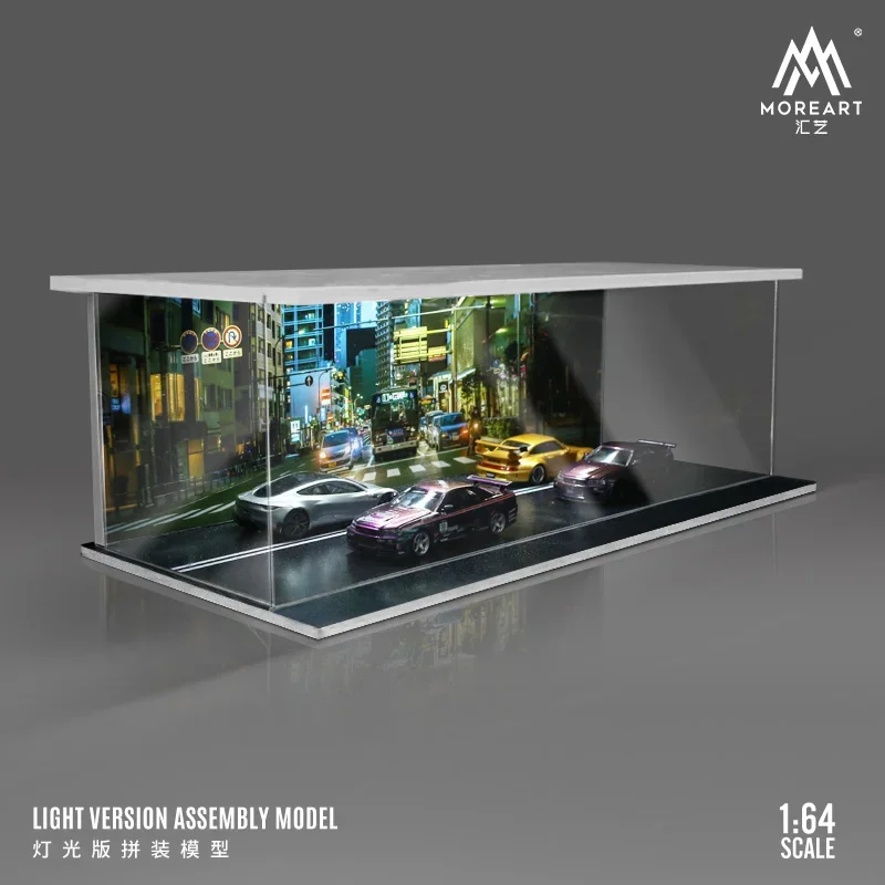 Moreart 1/64 City Street-thema Light Board Assembly Scene Model Collection Ornament Diecast Legering Model Auto Speelgoed