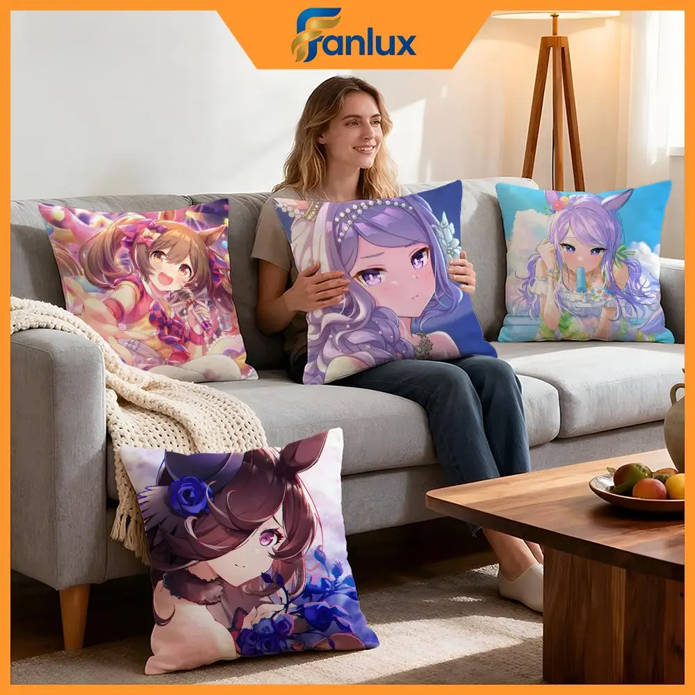 Anime Umamusume Pretty Derby Cushion Cover 4Pcs Decorative Covers Soft Cushion Case for Sofa Couch Decor 40x40 45x45 Pillowcases