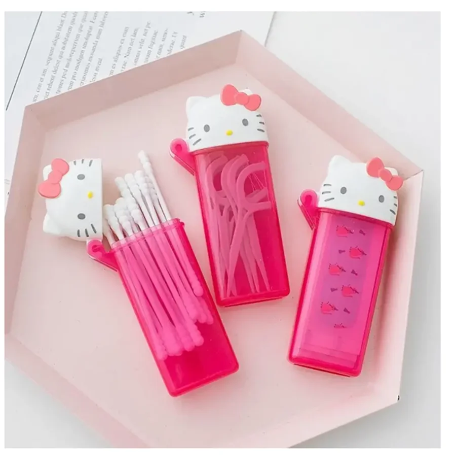 Cartoon Hello Kitty  Saniro Storage Box Kawaii Anime My Melody Toothpick Cosmetic Swab Storage Box Portable Travel Mini Containe