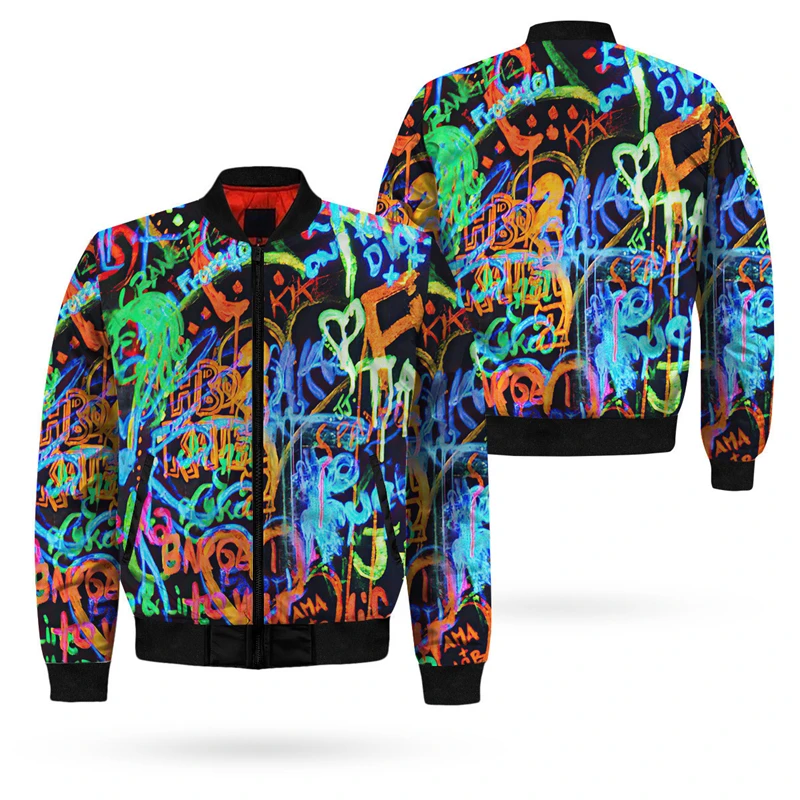 2024 New Mens Bomber Jacket Street Graffiti Letter 3D All Over Printed Zip Tracksuits Unisex Casual Zipper Jackets Clothing Tops — zdjęcie 4