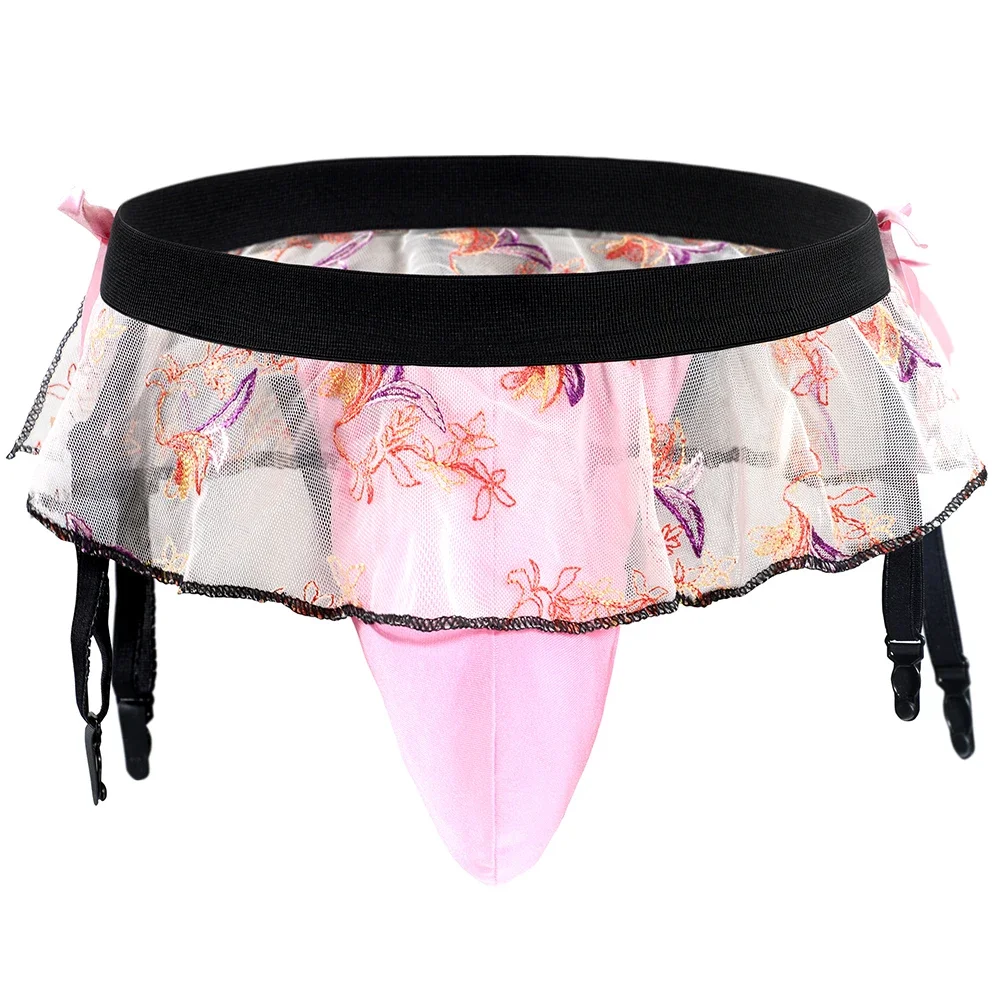 Men Sissy Skirted Gay Panties Erotic Lingerie Night Shiny Satin Ruffled Sexy Briefs Bikini Underwear Crossdress Jockstrap Hombre