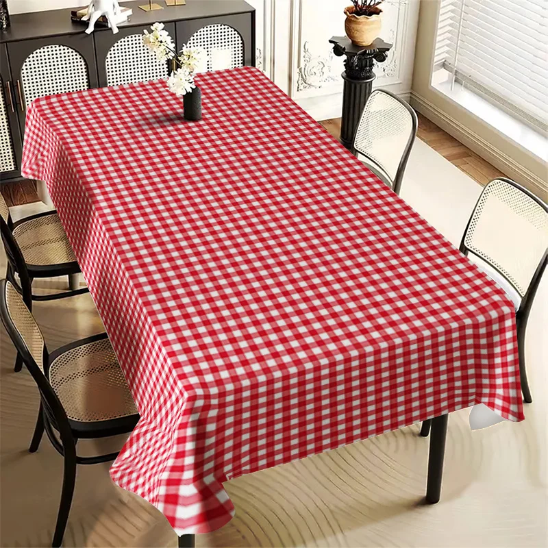 One piece of vintage checkered monologue. Artistic printed red and white checkered American style theme tablecloth.zyc