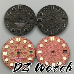 DZ 28.5mm Luminous Watch Dial Black Red Face Silver Gold Edge Index fit NH34 NH35 movement fit 3 o'clock crown 3.8 o'clock crown