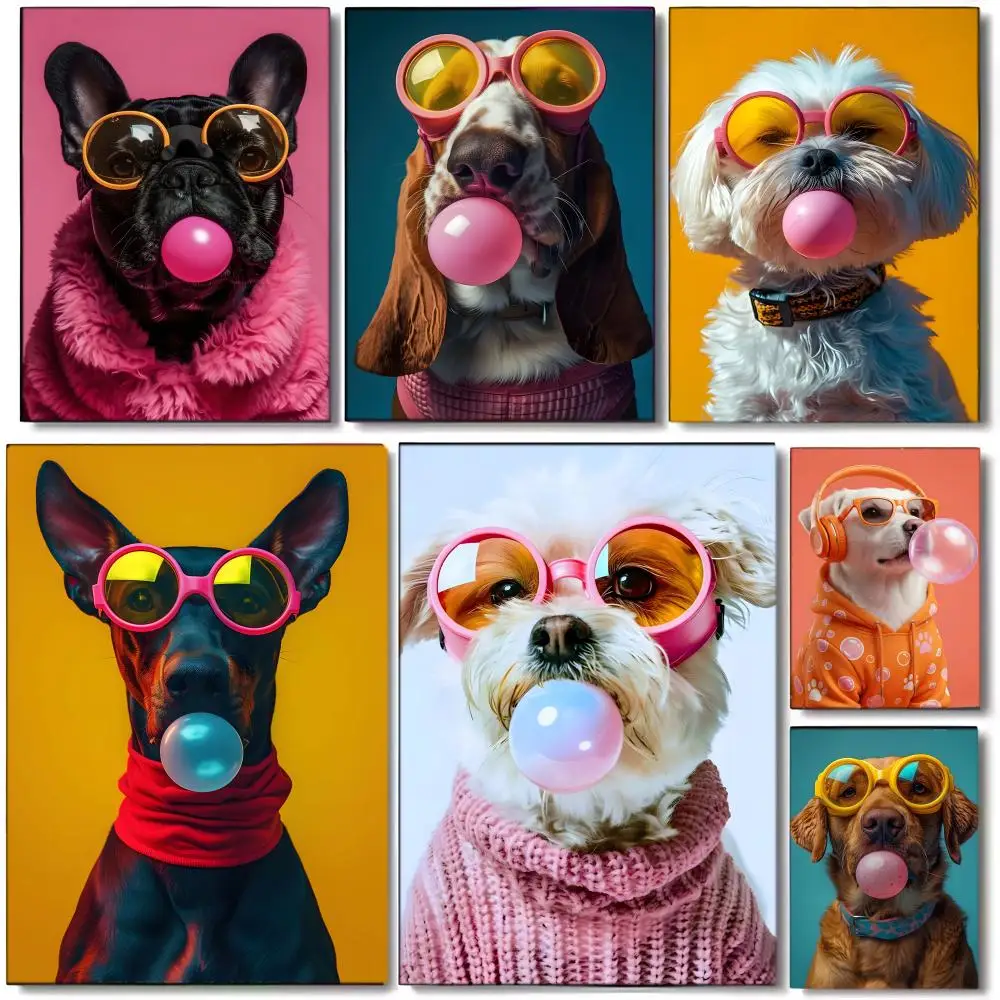 ANIME C-Cute dog with sunglasses Poster Wall art print art suitable for living room bedroom bar parlor home decor gift