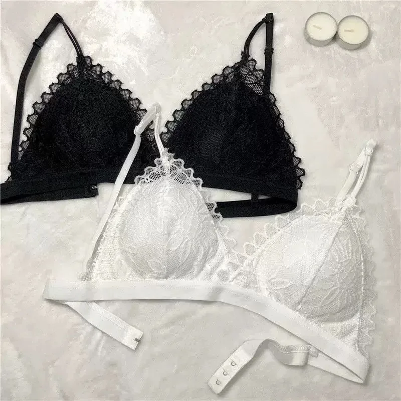 Women Sexy Lace Bra Wire Free Unpadded Lingerie Floral Lace Bralette Female Ultra Thin Sexy Brassiere Girls Underwear A/B Cup