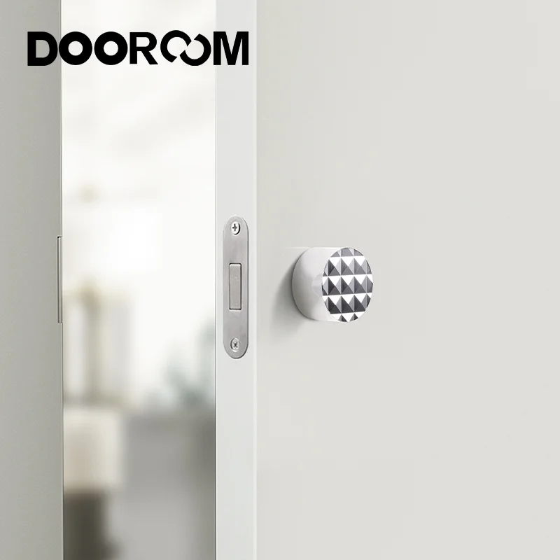 DOOROOM Brass Door Handle Lock Set Simplicity Bright Chrome Silver Silent Room Door Handle Indoor Keyless Room Door Lock