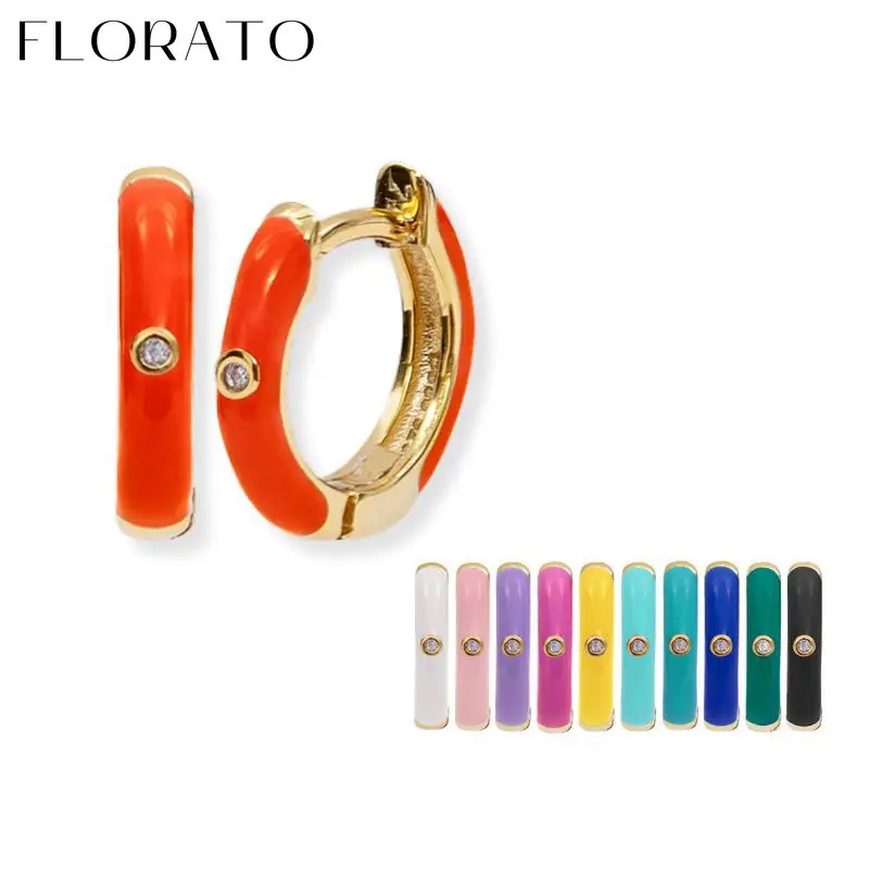 925 Sterling Silver Ear Needle Enamel Hoop Earrings Inner Diameter 8mm Glue Round Small Ear Buckle Cute Girl Biżuteria Akcesoria