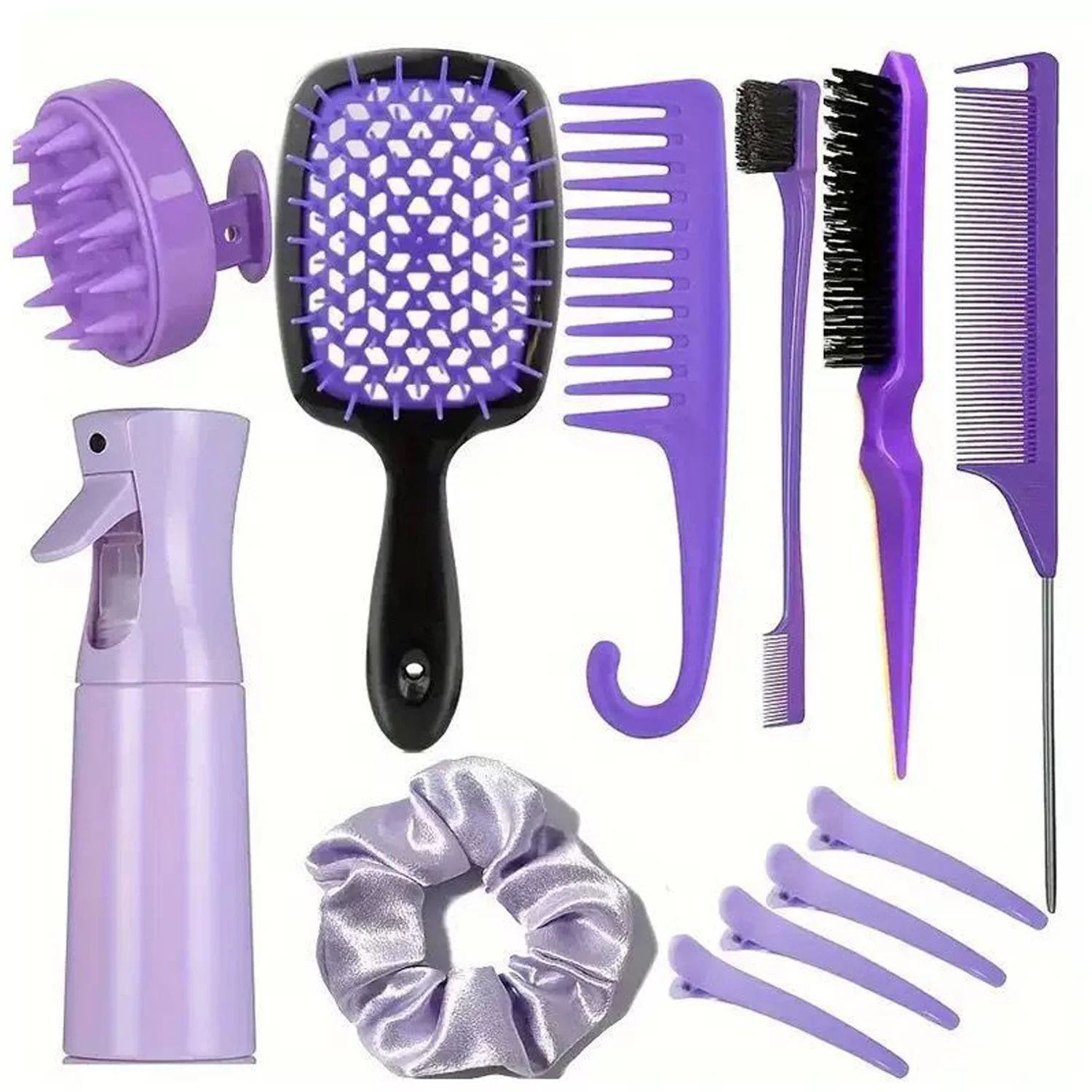6/12-teiliges Haarbürsten-Set für Kleinkinder und Frauen, zum Entwirren, mit breiten Zinken, Haarsprayflasche, für nasses und trockenes, lockiges Haar, Bürsten für die Haaransätze und den Hinterkopf. – Detail 6