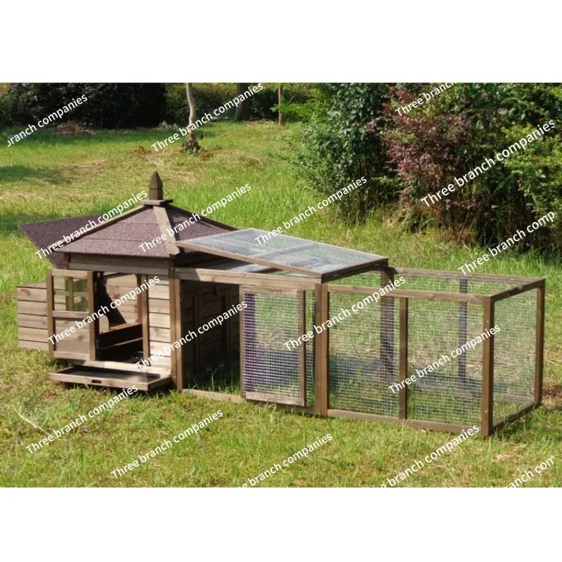 Wooden Chicken House Large Rabbit Hutch Poultry Cage Hen Pen Backyard with Double Run, Nesting Box