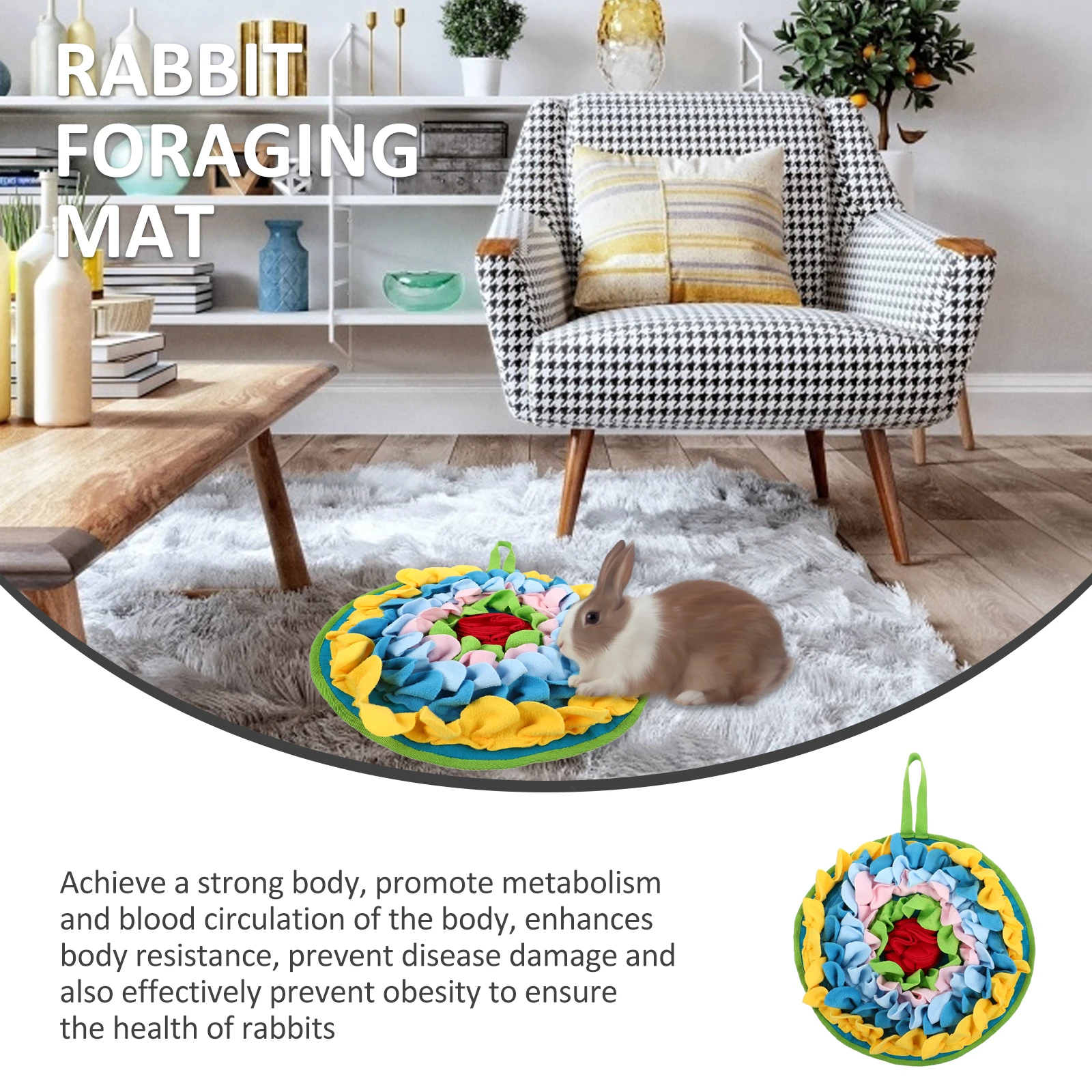 

Rabbit Foraging Mat Pet Snuffle Pad Durable Non Slip Bottom Easy Clean Interactive Slow Feeding Cushion Encourages Curiosity