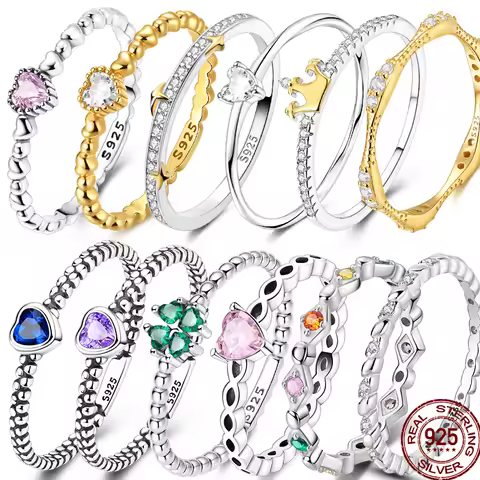Original Classic Real 925 Sterling Silver Simple Wedding Zircon Colorful Heart Rings For Women Silver Jewelry Gift Size 6-9 Ring