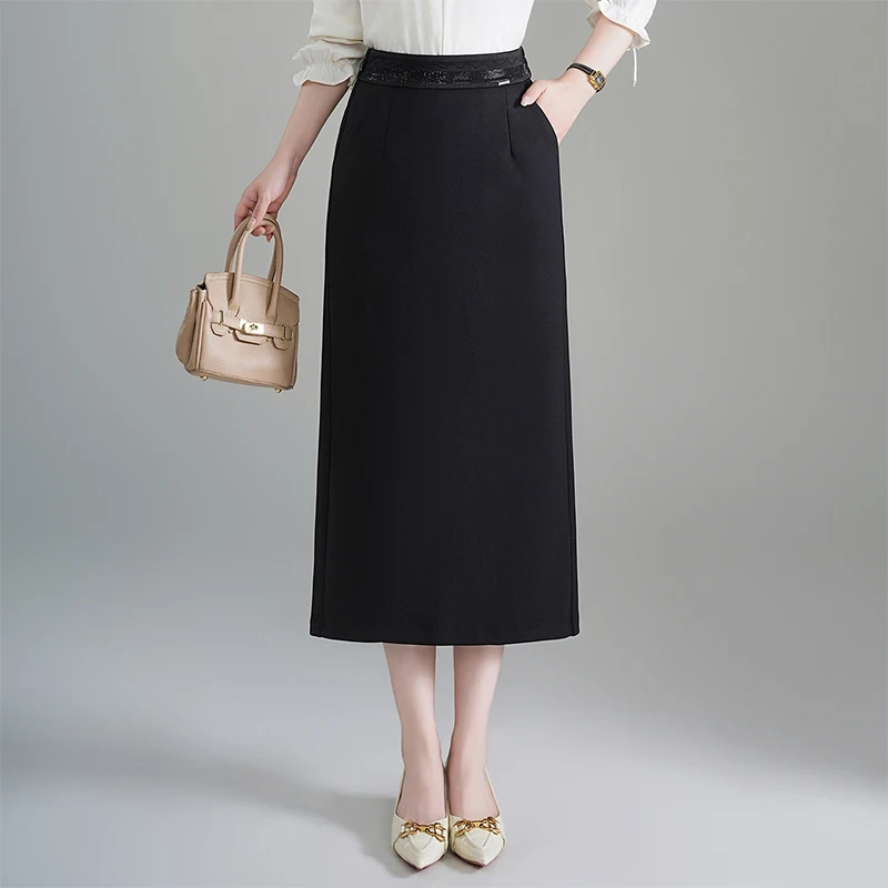 

Юбка миди прямого кроя с высокой талией, женская, осенняя, новая, стройнящая, скрывающая живот, облегающая, подходит к костюму, юбка-карандаш