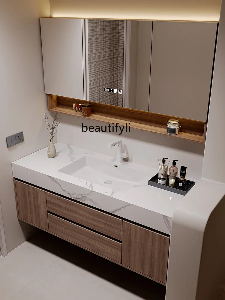 MM45 Stone Plate Seamless Ceramic Whole Washbin Bathroom Cabinet Solid Wood Italian Wash Basin Washbasin Bathroom