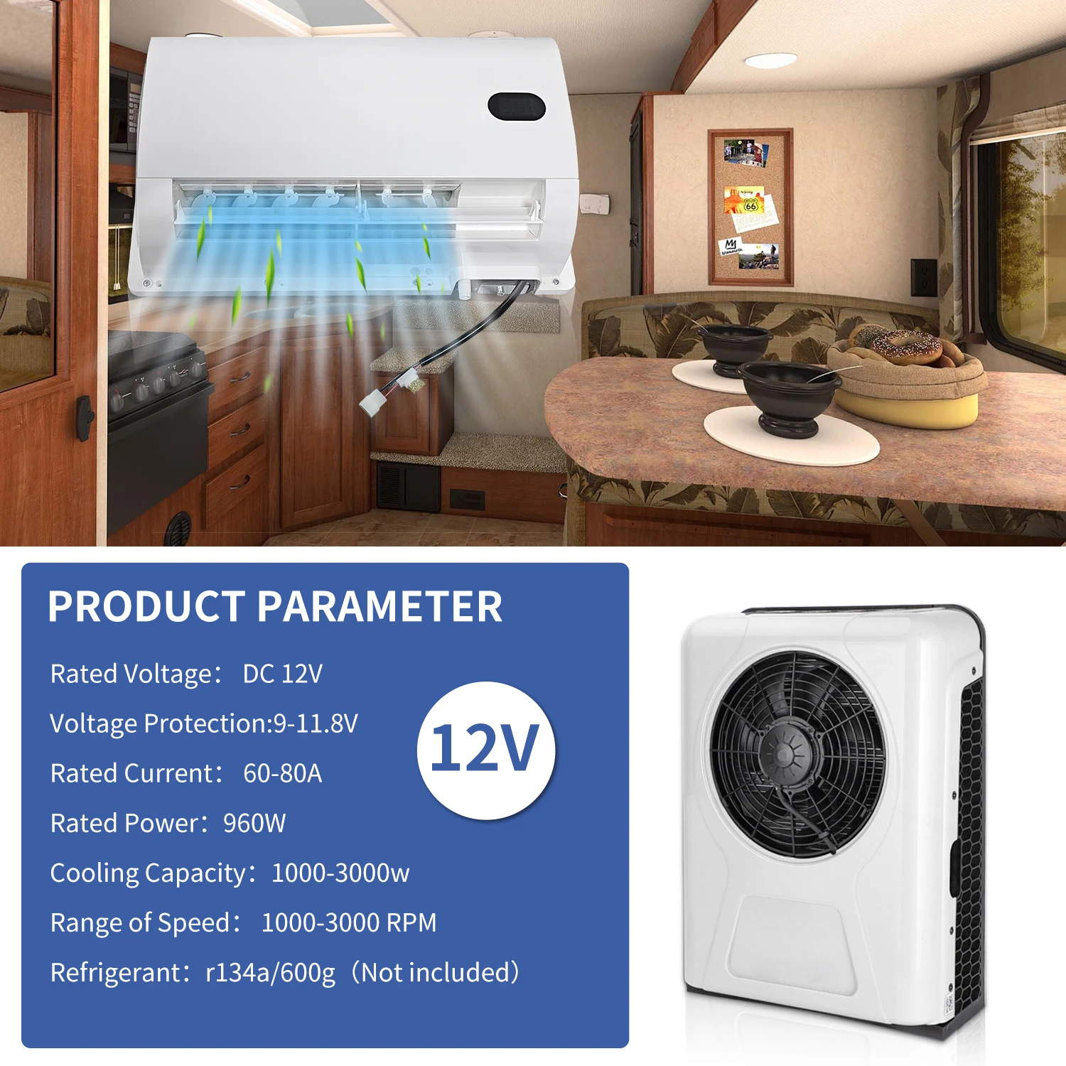 Universalität 12000 BTU 12 V DC Split Parkklimaanlage Kühlsystem für LKW, Wohnmobil, Wohnmobil – geräuscharme, schnelle Kühlung