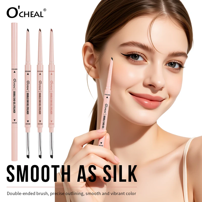Double-headed eyeliner gel pen, waterproof, long-lasting, no smudging, sharp-edged brush, eyeliner pencil, extremely fine