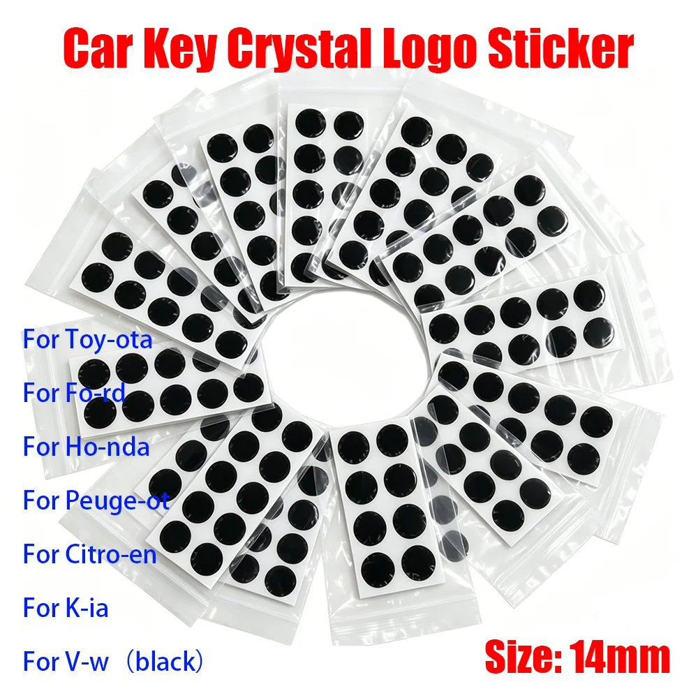 14MM Car Key Crystal Logo Sticker Epoxy Round Car Key DIY for X-horse VVDI KD Remote Key for BMW V-w K-ia F-ord Toy-ota Stickers